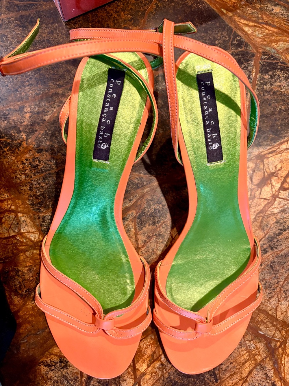 Peach by Constanca Basto Ankle Wrap Orange Leather Sandals, 9.5